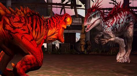 Indominus Rex Vs Tyrannosaurus Rex Jurassic World The Game Youtube