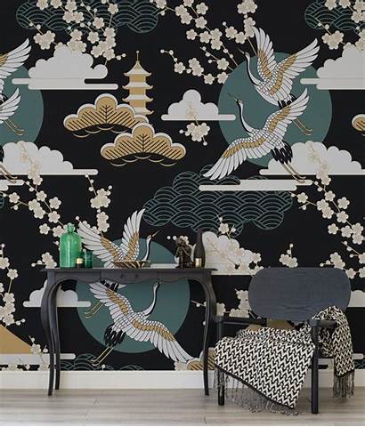 Oriental Gold Dark Japanese Background Interior Wallpapers