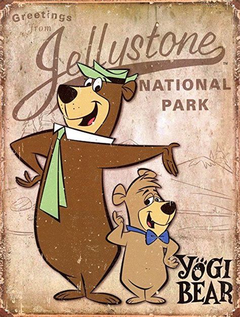 Desperate Enterprises Metal Sign Yogi Bear Greeting From Yellowstone Vintage Cartoon