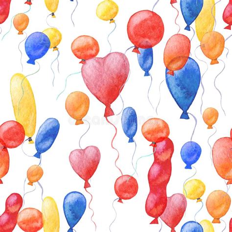 Seamless Pattern Balloons Of Different Colors Watercolor Illustration