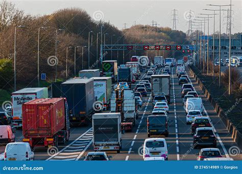 Evening Traffic Jam On British Motorway M1 Editorial Stock Image