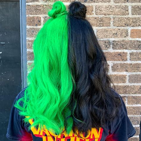 half and half hair neon green two color hair cute hair colors hair color streaks green hair