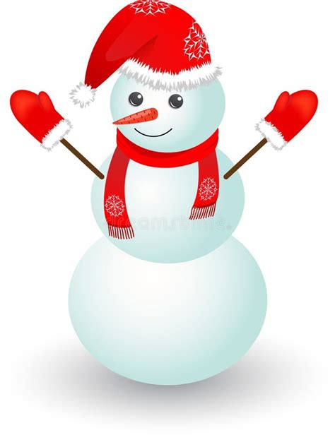 Christmas Snowman In Red Hat Stock Vector Illustration Of Mitten