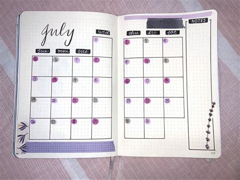 July Calendar Bullet Journal Lavender Bullet Journal July Calendar