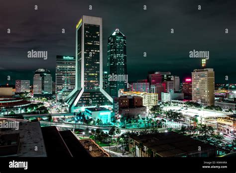 The Skyline Of Jacksonville Florida At Night Stock Photo Alamy
