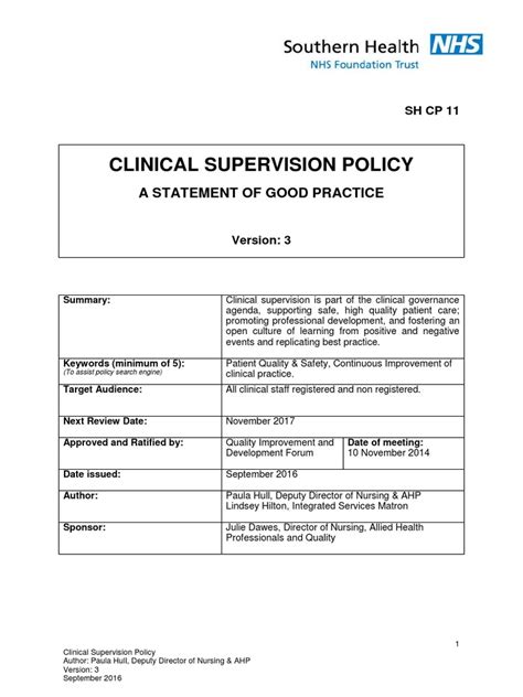 Clinical Supervision Policy V3 Nursing Competence Human Resources