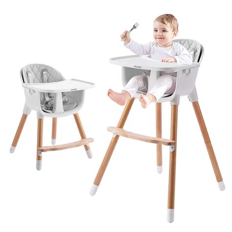 Ikare Wooden Natural Baby High Chair W Removable Tray And Safety Harness