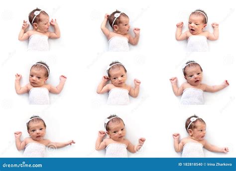 Facial Expressions And Gestures Of A Newborn Baby Girl A Variety Of