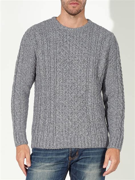 John Lewis Made In England Cable Knit Wool Jumper In Gray For Men