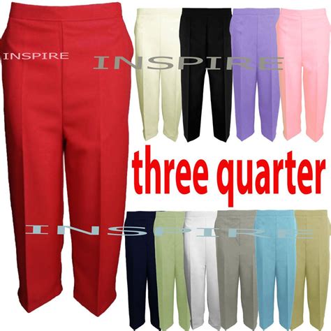 Ladies Womens Elasticated Waist Three Quarter 34 Capri Cropped Pants Trousers Ebay Pant