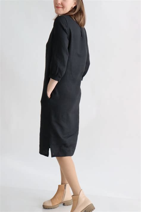 Black Linen Dress For Women Bridesmaid Dress With Sleeve Etsy