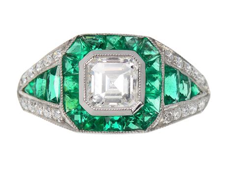 Asscher Cut Diamond Emerald Engagement Ring