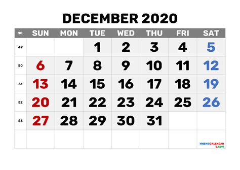 Free Printable December 2020 Calendar Monthly Calendar