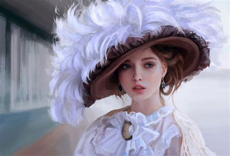 Fond Décran La Peinture Blanc Femmes Maquette Portrait Ouvrages Dart Robe Bleu