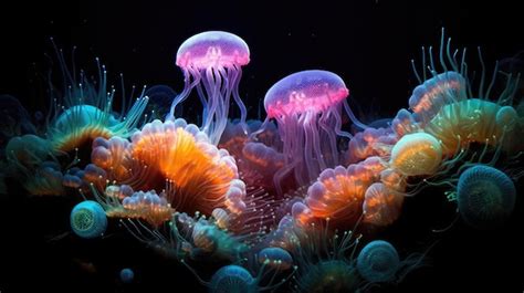 Premium Ai Image A Group Of Jellyfish In Water