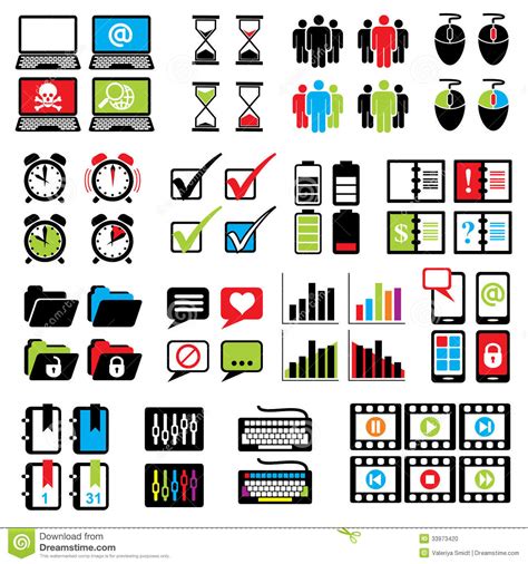 A small picture or symbol on a computer screen that you point to and click on (= press) with a…. Set Web-computer Icons Stock Photo - Image: 33973420