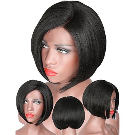 Short Bob Synthetic Lace Front Wigs For Black Women L Part Black Color