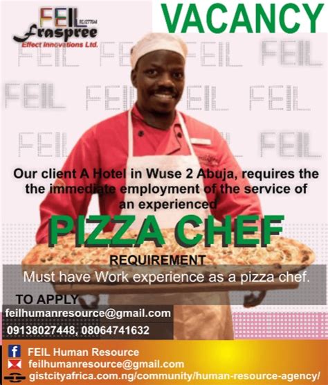 Male Pizza Chef Urgently Needed At Wuse 2 Abuja For 70k Salary Jobs