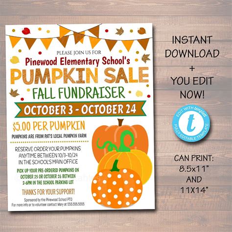 Fall Pumpkin Sale Fundraiser Flyerposter Printable Invitation