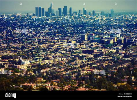 Los Angeles Urban Sprawl And Downtown Skyline As Seen From A Distance