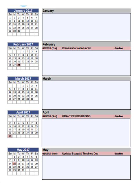 Yearly Schedule Of Events Template
