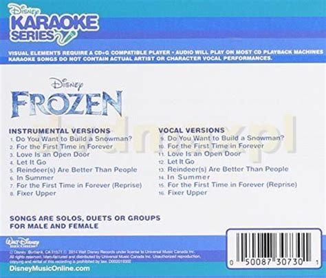 Płyta Kompaktowa Disney Karaoke Series Frozen Kraina Lodu Wydanie