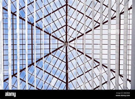 Skylight Glass Roof Of An Atrium With Geometric Structure In Modern