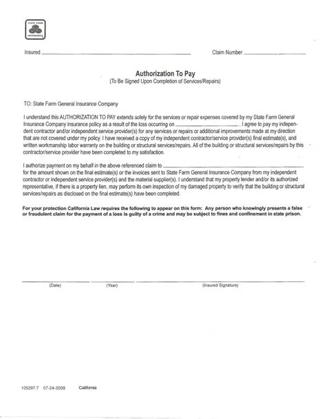 State Farm Authorization To Pay Pdf Form Formspal