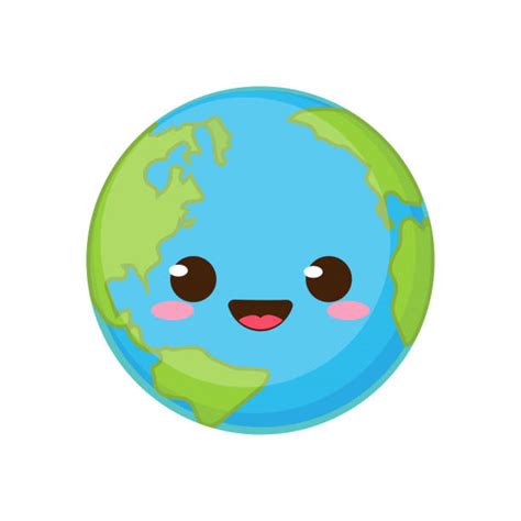 Cute Funny Cartoon Earth Globe With Face Emotions Illustrations