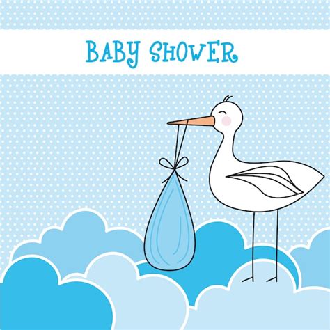 Premium Vector Blue Baby Shower Card With Stork And Clouds