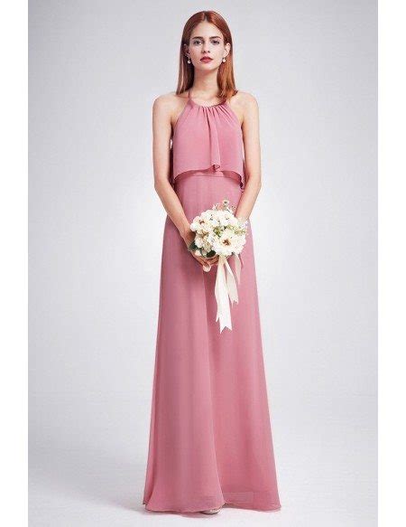 Trendy Dusty Rose Color Ruffle Spaghetti Strap Chiffon Bridesmaid Dress