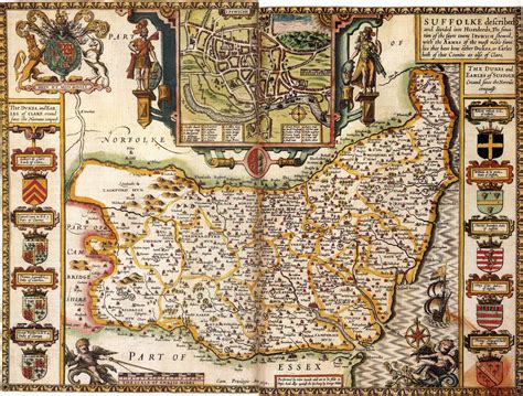 John Speeds 1610 Map Of Suffolk Suffolk Map Wallpaper County Map