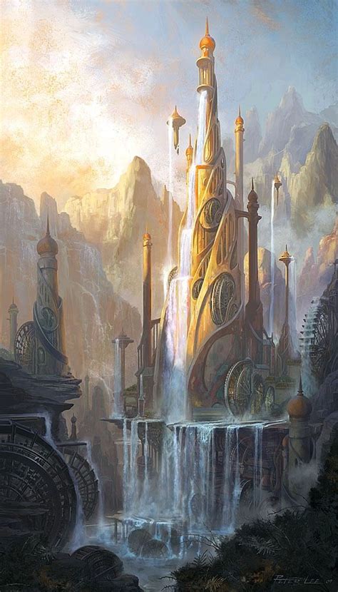 Waterfall Tower Fantasy Castle Fantasy City Fantasy Landscape