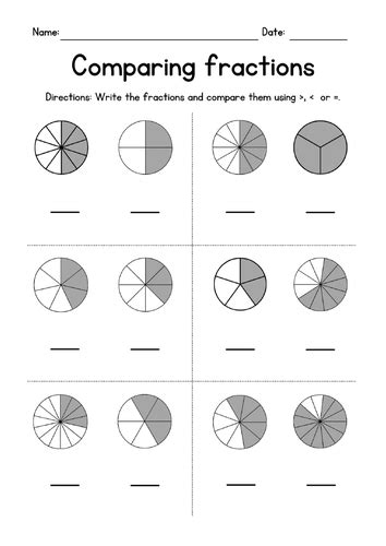 Comparing Proper Fractions Pie Charts Teaching Resources
