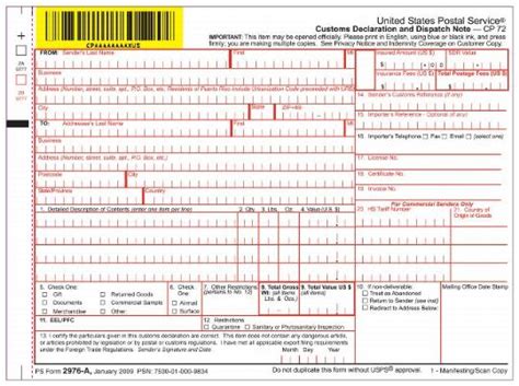 Customs Form 2976 A Printable Printable Forms Free Online