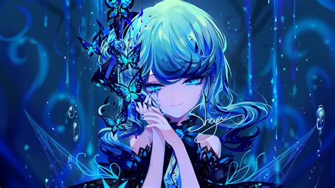 Anime Girl With Blue Butterfly