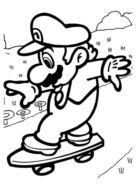 In case you don\'t find what you are looking for, use the top search bar to search again! Super Mario Brothers Play Skate Board Coloring Page | Color Luna