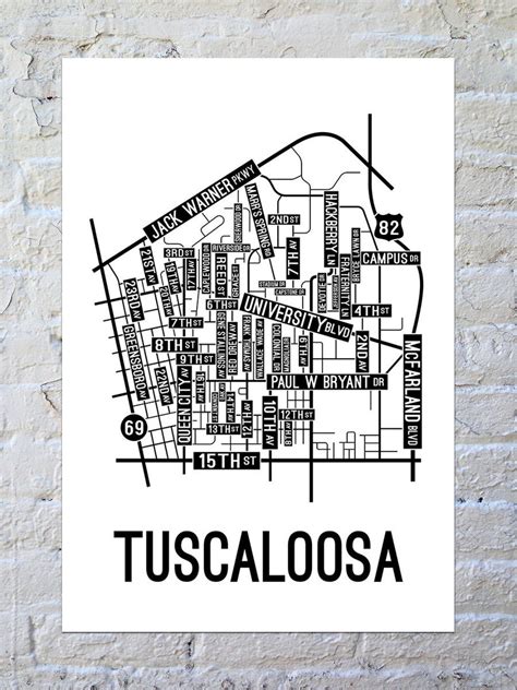 Tuscaloosa Alabama Street Map Poster Canvas Or Metal Print Etsy