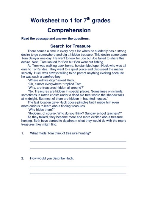 A collection of downloadable worksheets, exercises and activities to teach 7th grade, shared by english language teachers. reading comprehension | Reading worksheets, Reading ...