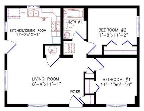 561 sq ft, 1 bedroom and 1 bathroom. Simple 2BR/1B plan | House floor plans, Simple house ...