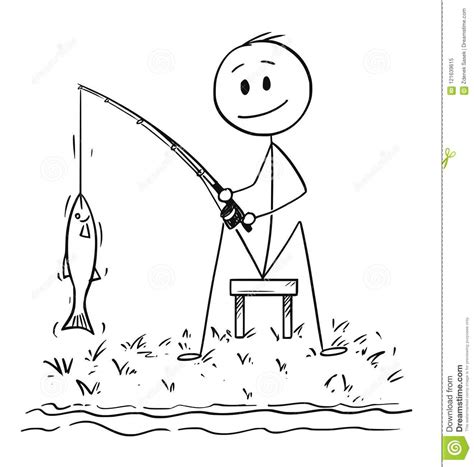Cartoon worm on a hook, vector illustration. Cartoon Of Man Or Fisherman Fishing On The River Or Lake ...