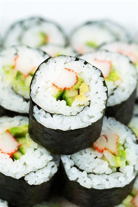 These are a low calorie nutritious snack. California Roll Sushi Recipe with Cucumber, Avacado, and Crab - A Low Calorie, Low Fat Appetizer ...