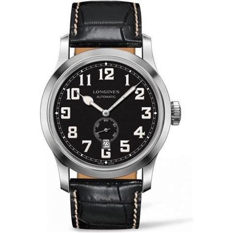 Longines Gents Heritage Military Black Leather Strap Automatic Watch