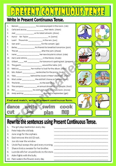 Simple Present Continuous Tense English Esl Worksheets For Distance