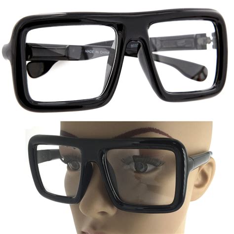 Large Thick Retro Nerd Bold Big Oversized Square Frame Clear Lens Glasses Black Ebay