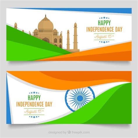 Free Vector Banners For The Independence Day Of India With Flat Design