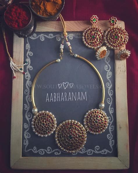 Traditional Kemp Necklace Set From Abharanam ~ South India
