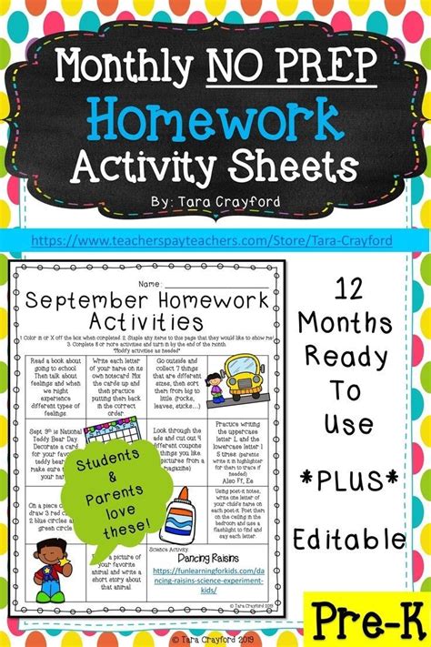 Homework for pre k was last seen Monthly Homework For Pre-K Students | Calendar Template ...