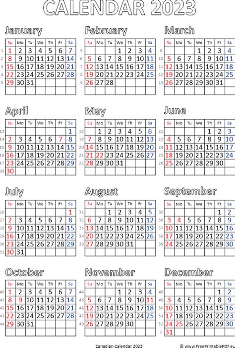 Printable Calendar 2023 For Canada Free Printable Pdf