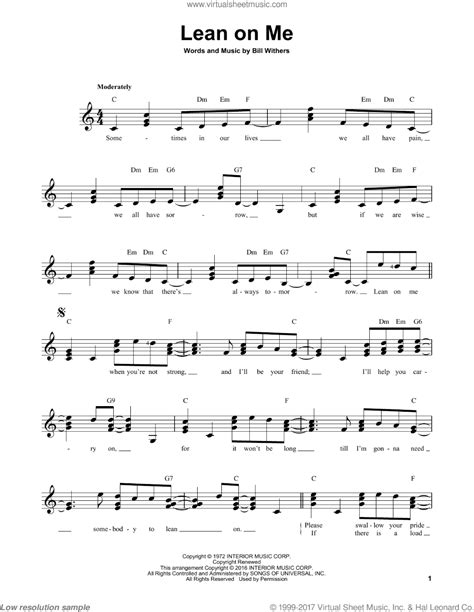 Withers - Lean On Me sheet music for guitar solo (chords) [PDF] | Lean